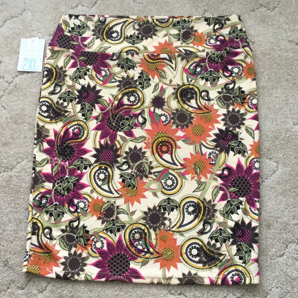 LuLaRoe Floral Paisley Pencil Skirt - Purple, Orange, Green